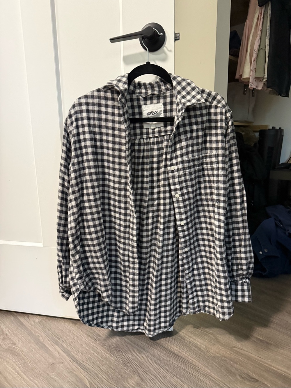 aerie Black & White Plaid Lightweight Shirt Jacket